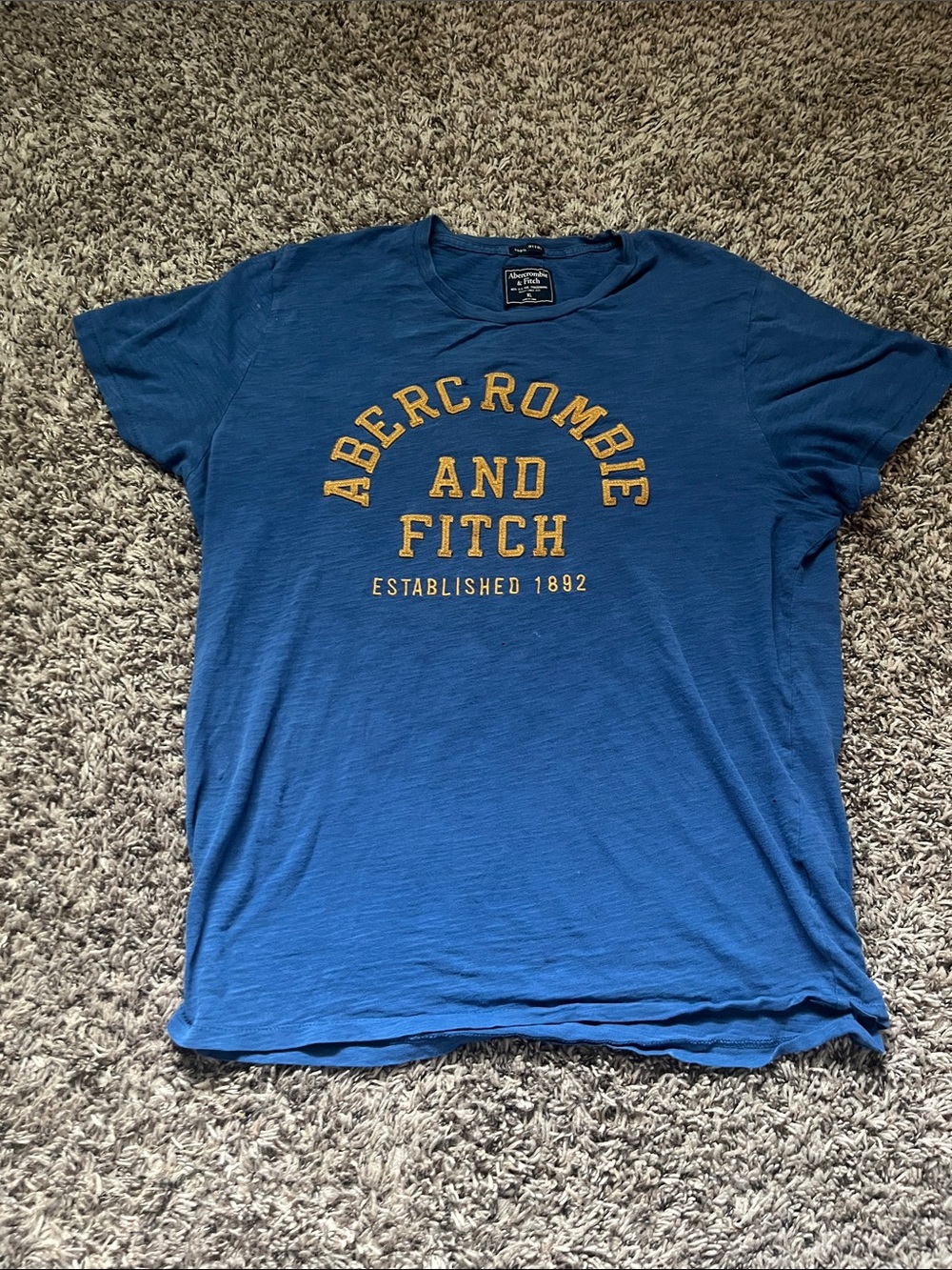 Abercrombie & Fitch Blue Crew Neck Tee with Yellow Logo